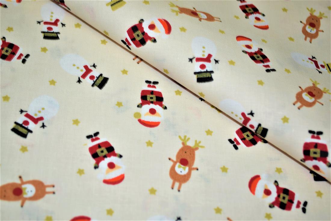 Father Christmas, Rudolph and Snowmen Printed 100% Cotton Fabric