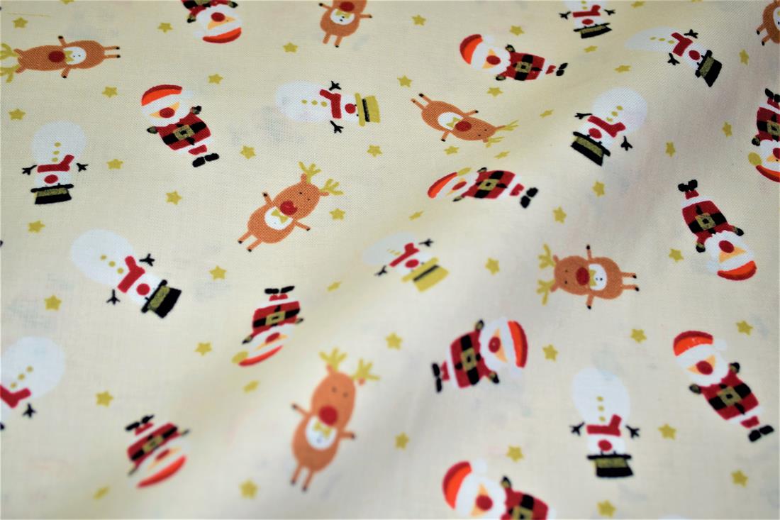 Father Christmas, Rudolph and Snowmen Printed 100% Cotton Fabric