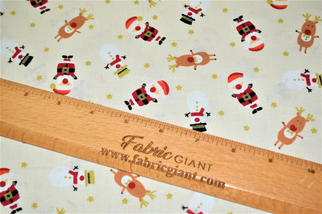 Father Christmas, Rudolph and Snowmen Printed 100% Cotton Fabric