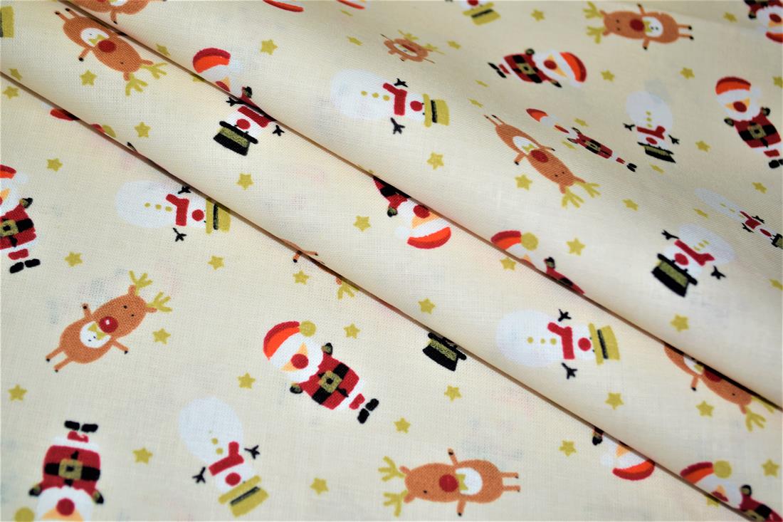 Father Christmas, Rudolph and Snowmen Printed 100% Cotton Fabric