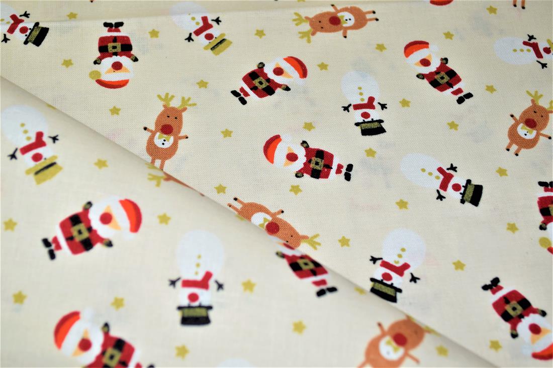 Father Christmas, Rudolph and Snowmen Printed 100% Cotton Fabric