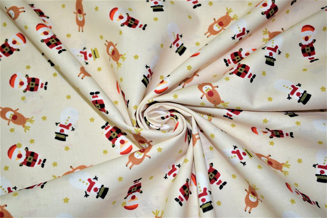Father Christmas, Rudolph and Snowmen Printed 100% Cotton Fabric