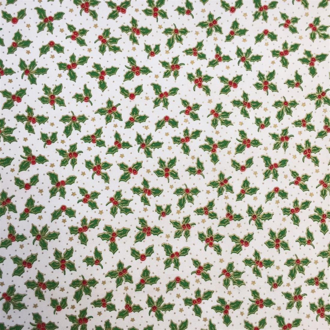 Mini Holly Printed Christmas Cotton Fabric