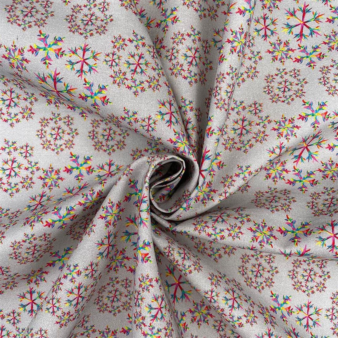 Rainbow Snowflake Printed Christmas Cotton Fabric
