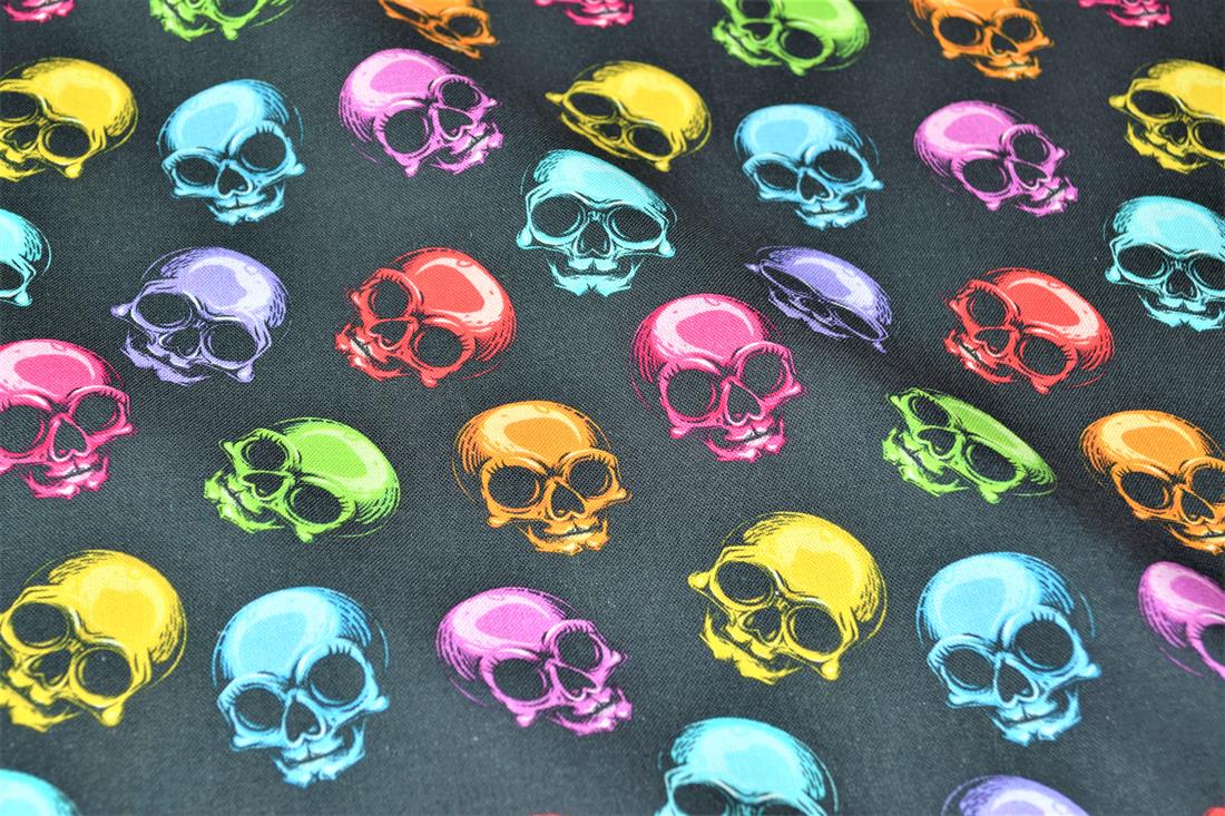 Black Multi Skulls Printed 100% Cotton Fabric