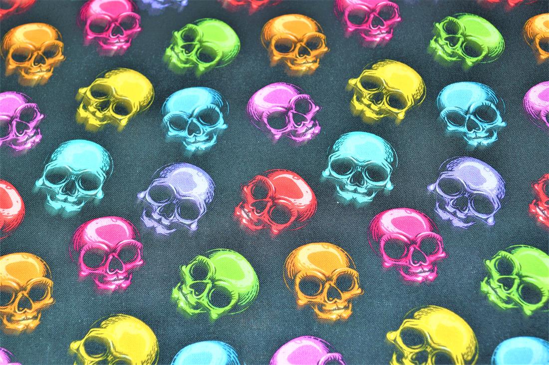 Black Multi Skulls Printed 100% Cotton Fabric