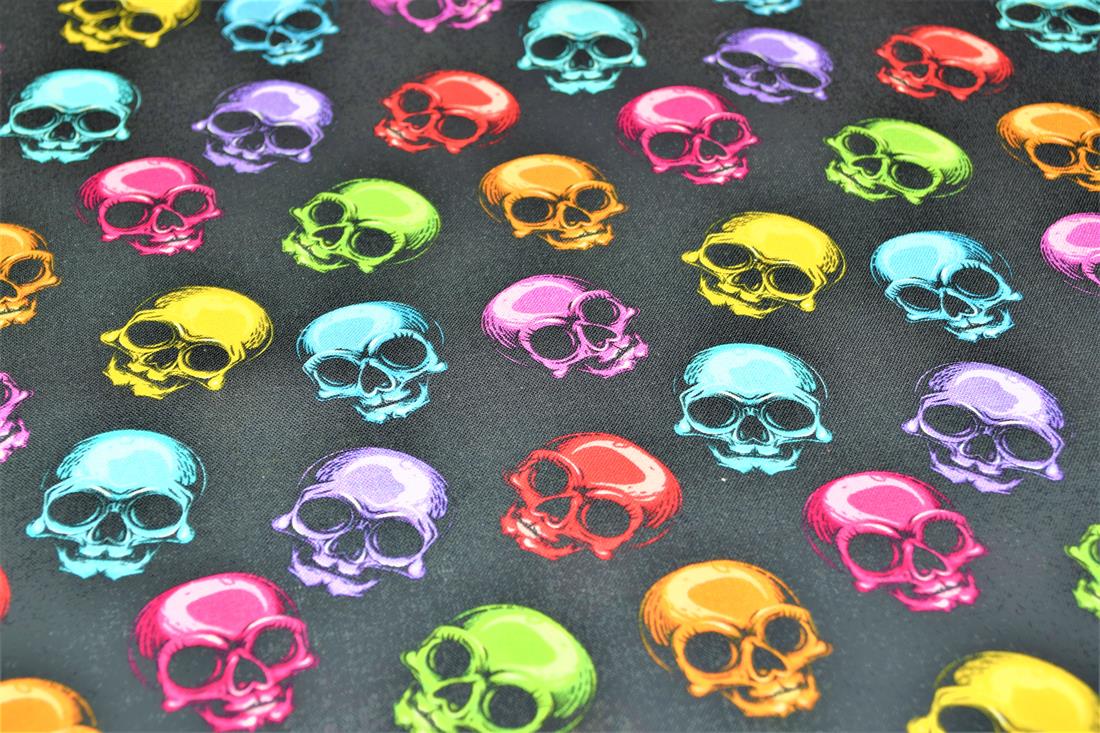 Black Multi Skulls Printed 100% Cotton Fabric