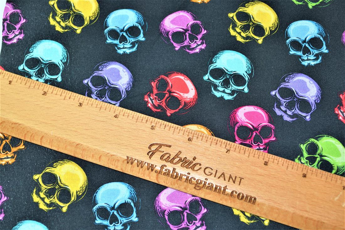 Black Multi Skulls Printed 100% Cotton Fabric
