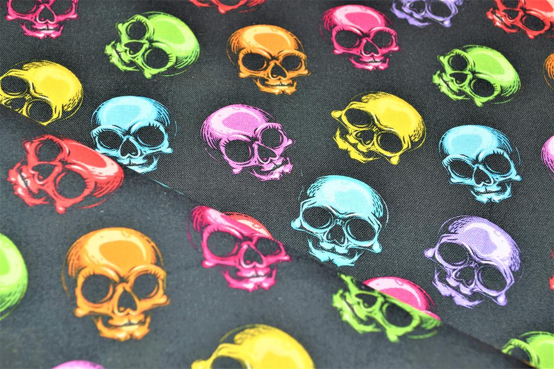 Black Multi Skulls Printed 100% Cotton Fabric