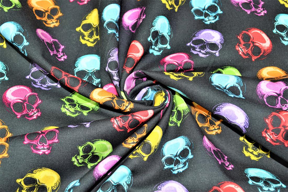 Black Multi Skulls Printed 100% Cotton Fabric
