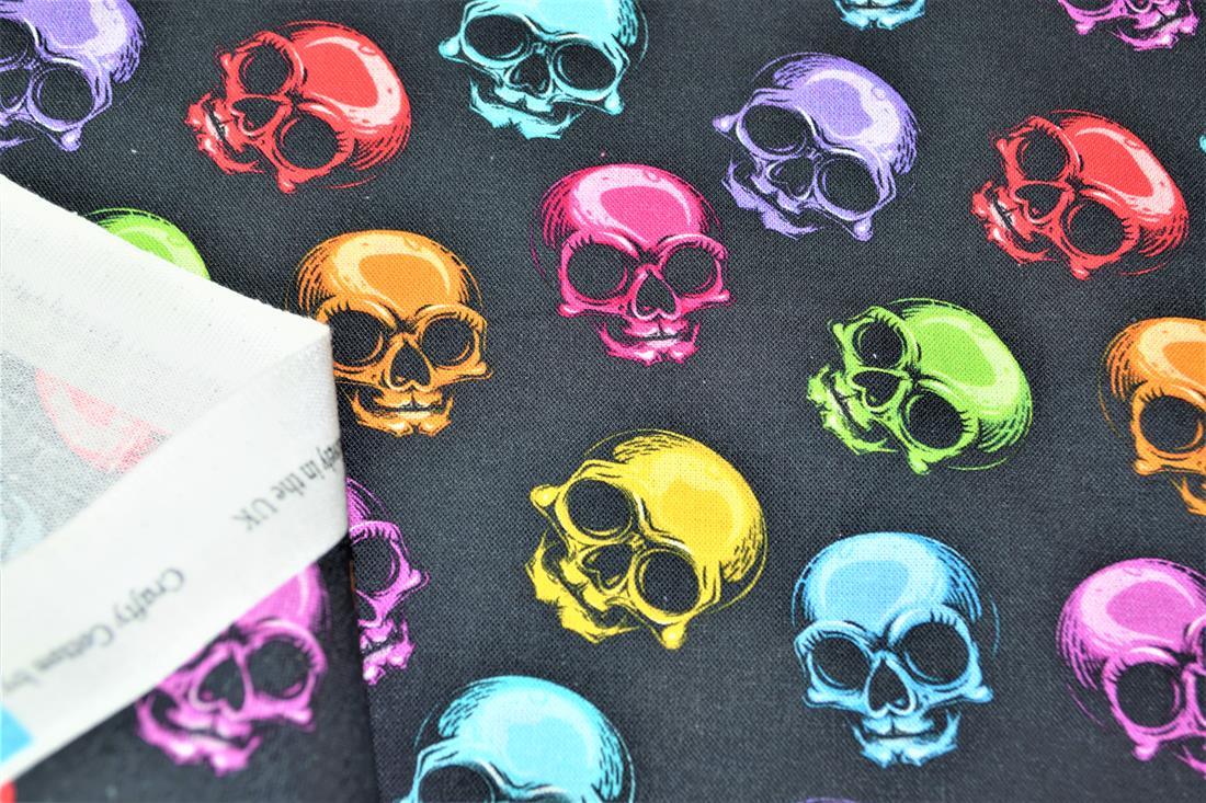 Black Multi Skulls Printed 100% Cotton Fabric