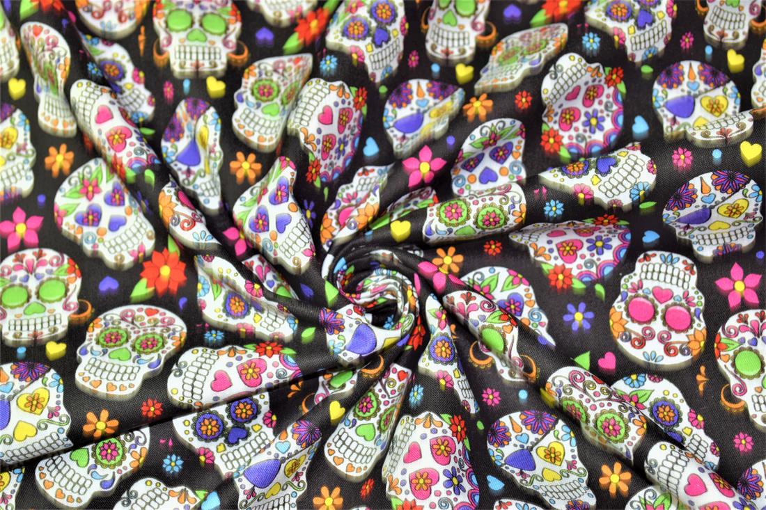 Black Sugar Skulls Printed 100% Cotton Halloween Fabric