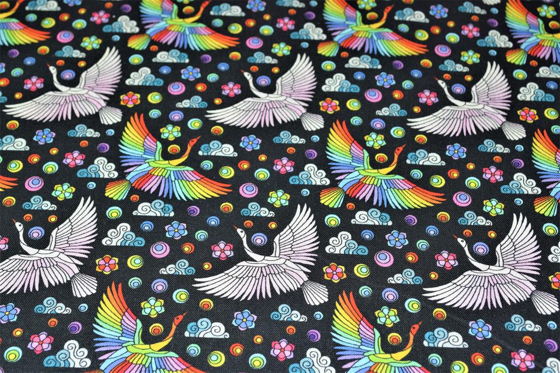 Black & Mixed Colours Mosaic Swan Cotton Printed 100% 140Cm Wide…