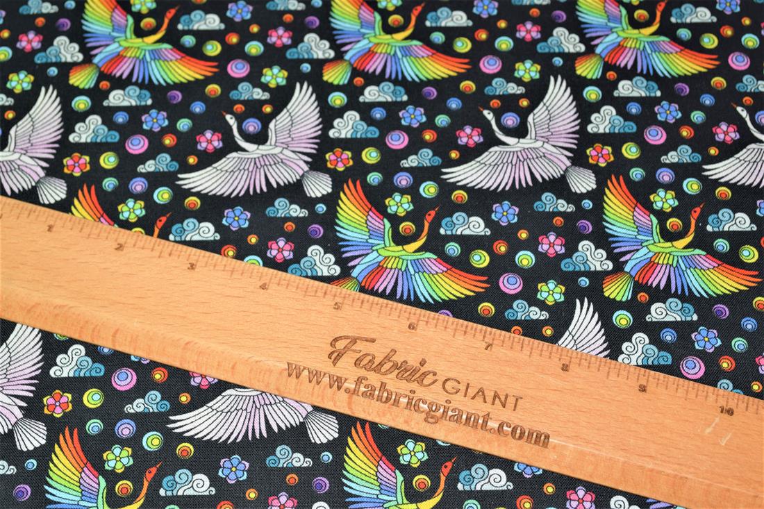 Black & Mixed Colours Mosaic Swan Cotton Printed 100% 140Cm Wide…