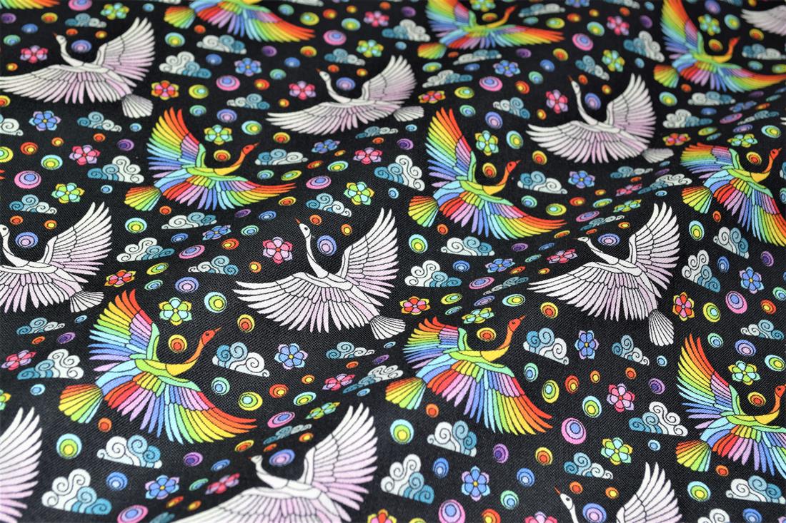 Black & Mixed Colours Mosaic Swan Cotton Printed 100% 140Cm Wide…