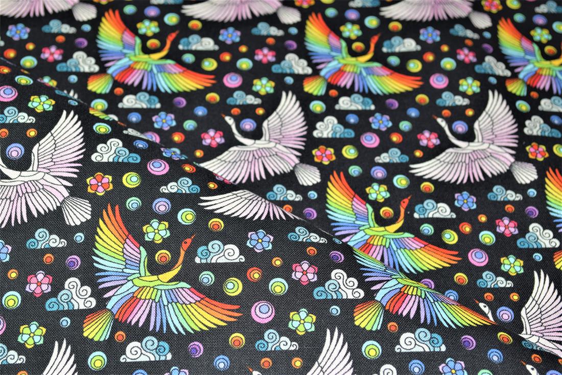 Black & Mixed Colours Mosaic Swan Cotton Printed 100% 140Cm Wide…