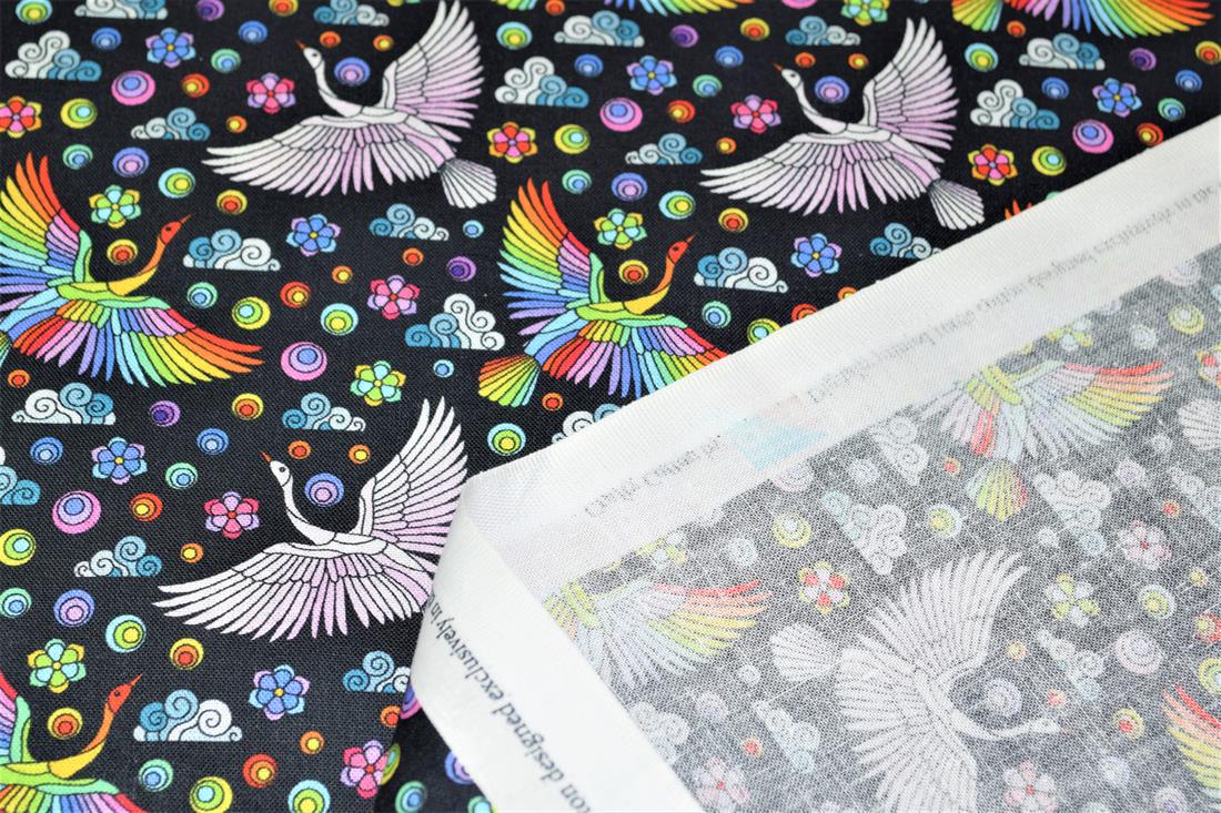 Black & Mixed Colours Mosaic Swan Cotton Printed 100% 140Cm Wide…