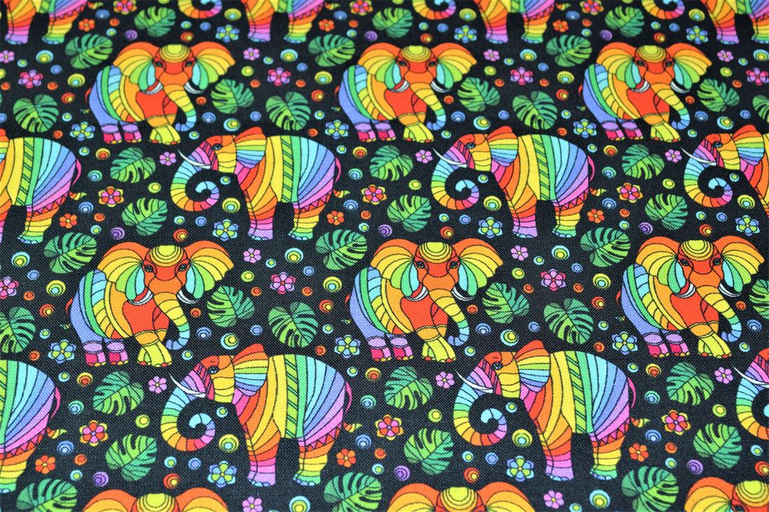 Black & Mixed Colours Mosaic Elephant Printed 100% Cotton 140Cm Wide…