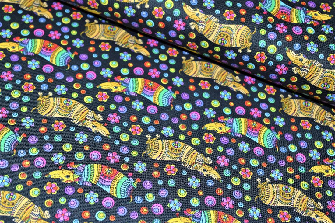 Black & Mixed Colours Mosaic Sausage Dog Printed 100% Cotton 140Cm…