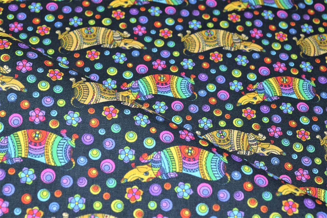 Black & Mixed Colours Mosaic Sausage Dog Printed 100% Cotton 140Cm…