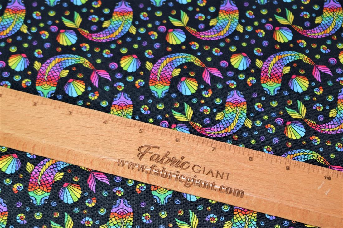 Black & Mixed Colours Mosaic Fish Printed 100% Cotton 140Cm Wide…