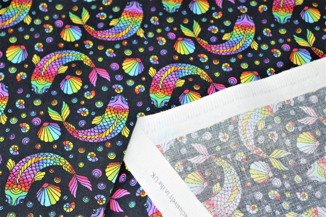 Black & Mixed Colours Mosaic Fish Printed 100% Cotton 140Cm Wide…