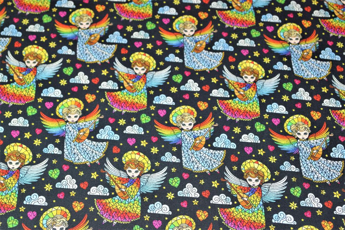 Black & Mixed Colours Mosaic Angela Printed 100% Cotton FabricThis…