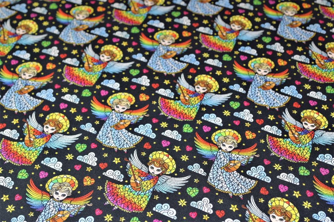 Black & Mixed Colours Mosaic Angela Printed 100% Cotton FabricThis…