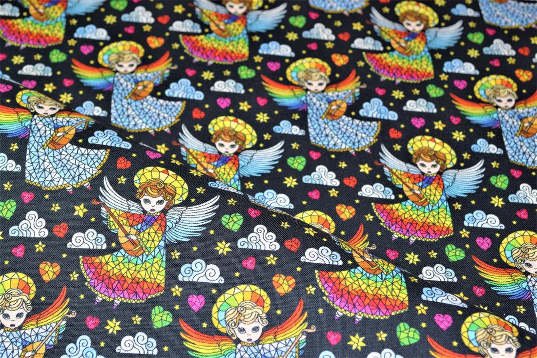 Black & Mixed Colours Mosaic Angela Printed 100% Cotton FabricThis…