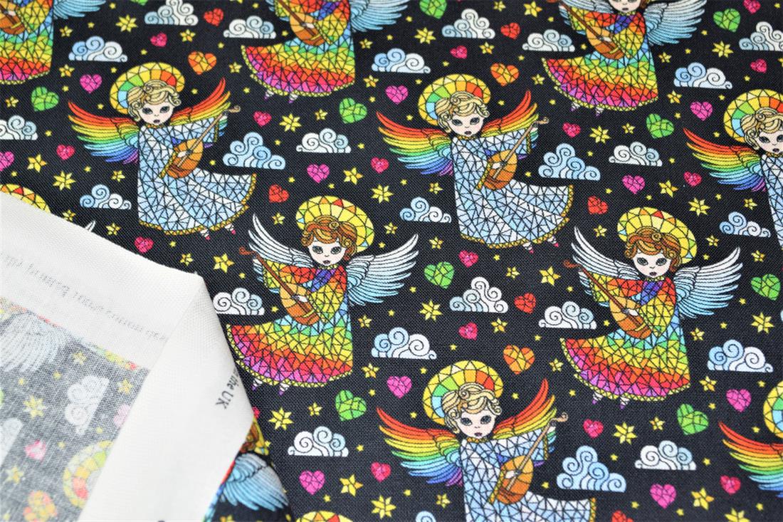 Black & Mixed Colours Mosaic Angela Printed 100% Cotton FabricThis…