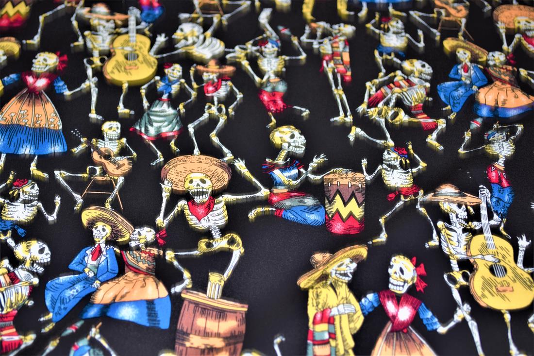 Black Mexican Skulls Halloween Fabric