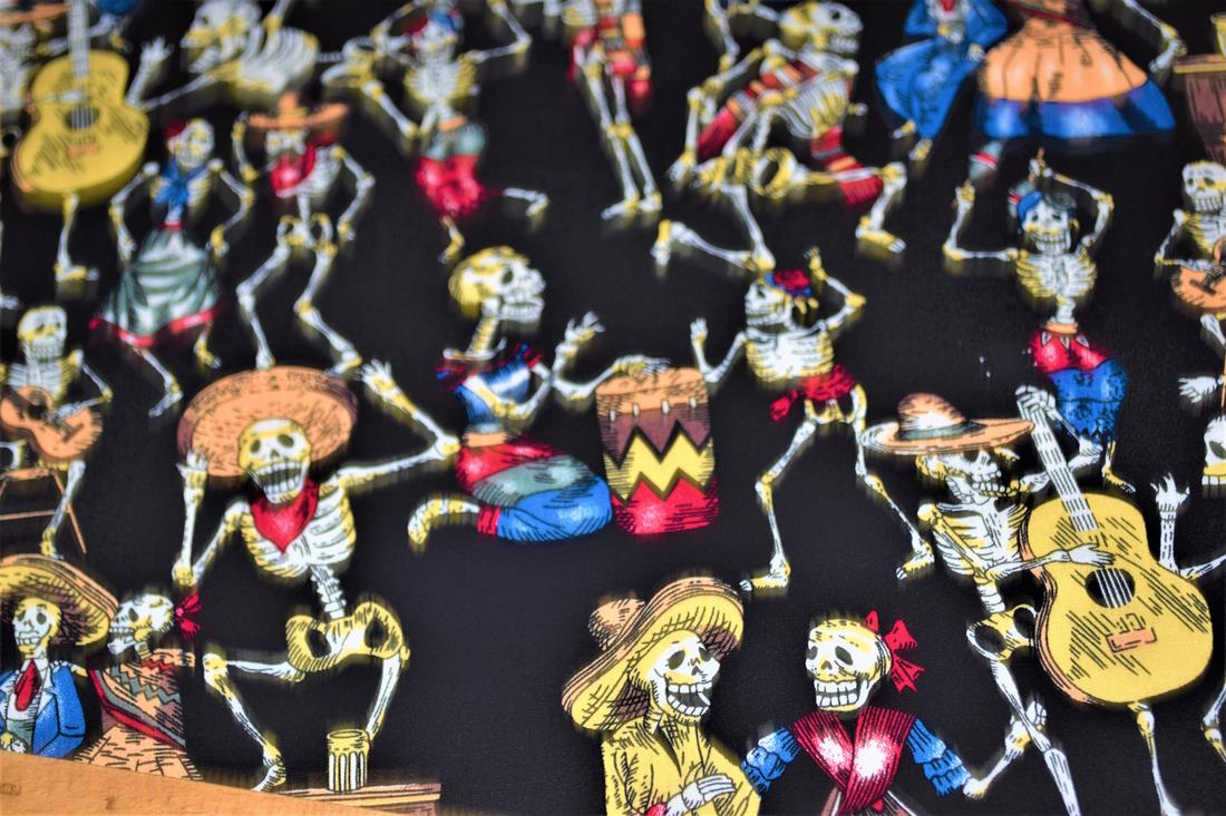 Black Mexican Skulls Halloween Fabric