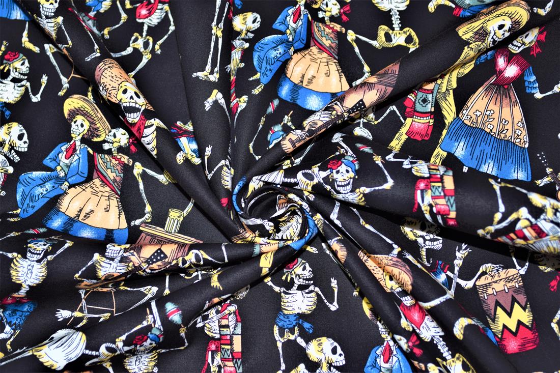 Black Mexican Skulls Halloween Fabric