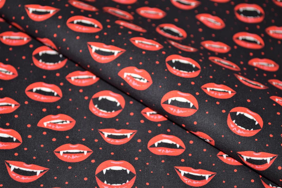 Black & Red Printed 100% Cotton Vampire Lips Fabric