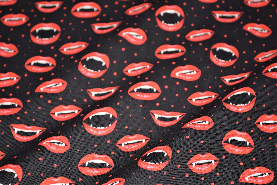 Black & Red Printed 100% Cotton Vampire Lips Fabric