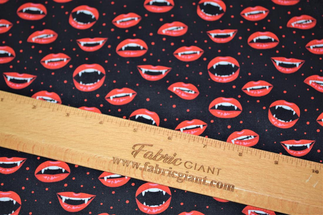 Black & Red Printed 100% Cotton Vampire Lips Fabric