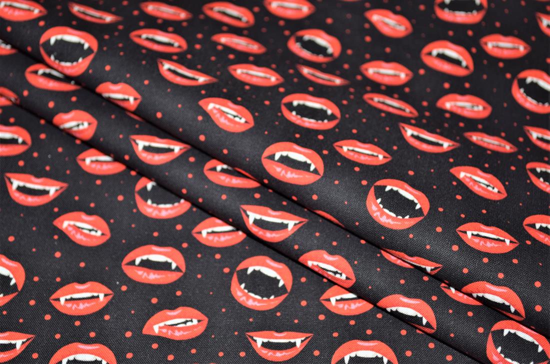 Black & Red Printed 100% Cotton Vampire Lips Fabric