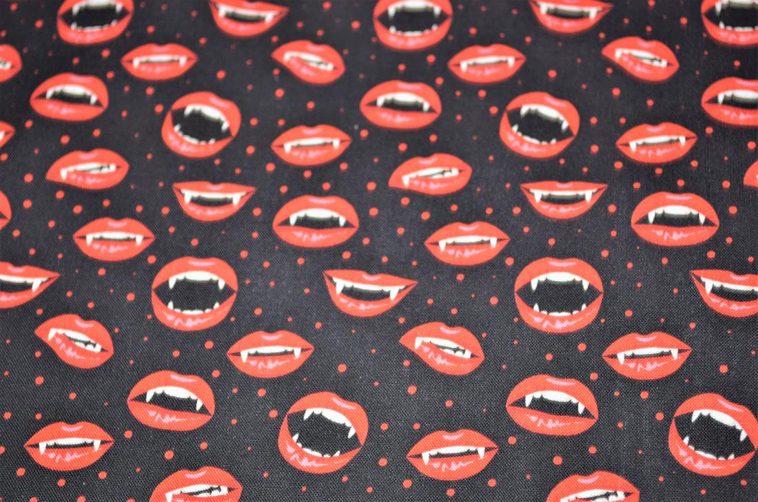 Black & Red Printed 100% Cotton Vampire Lips Fabric