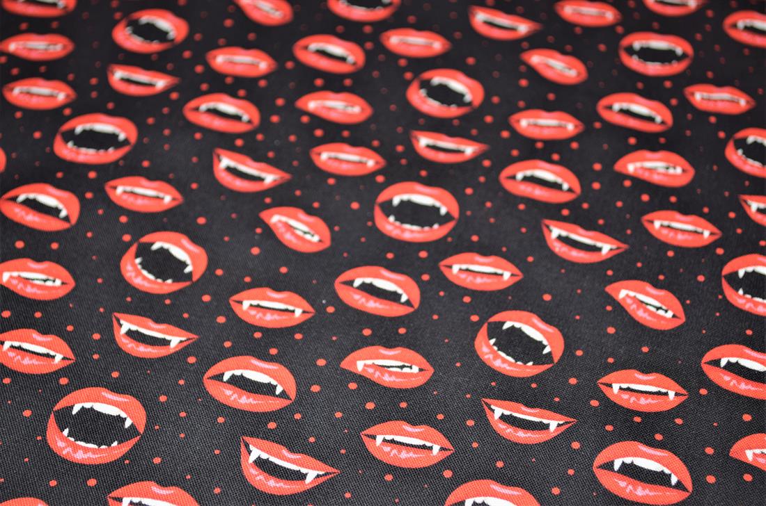 Black & Red Printed 100% Cotton Vampire Lips Fabric