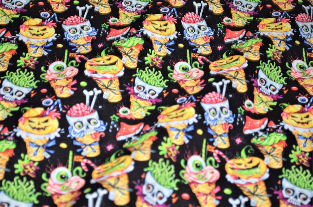 Black Printed 100% Cotton Spooly Ice Cream Fabric