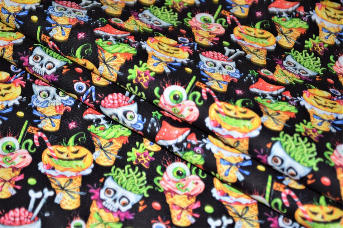 Black Printed 100% Cotton Spooly Ice Cream Fabric