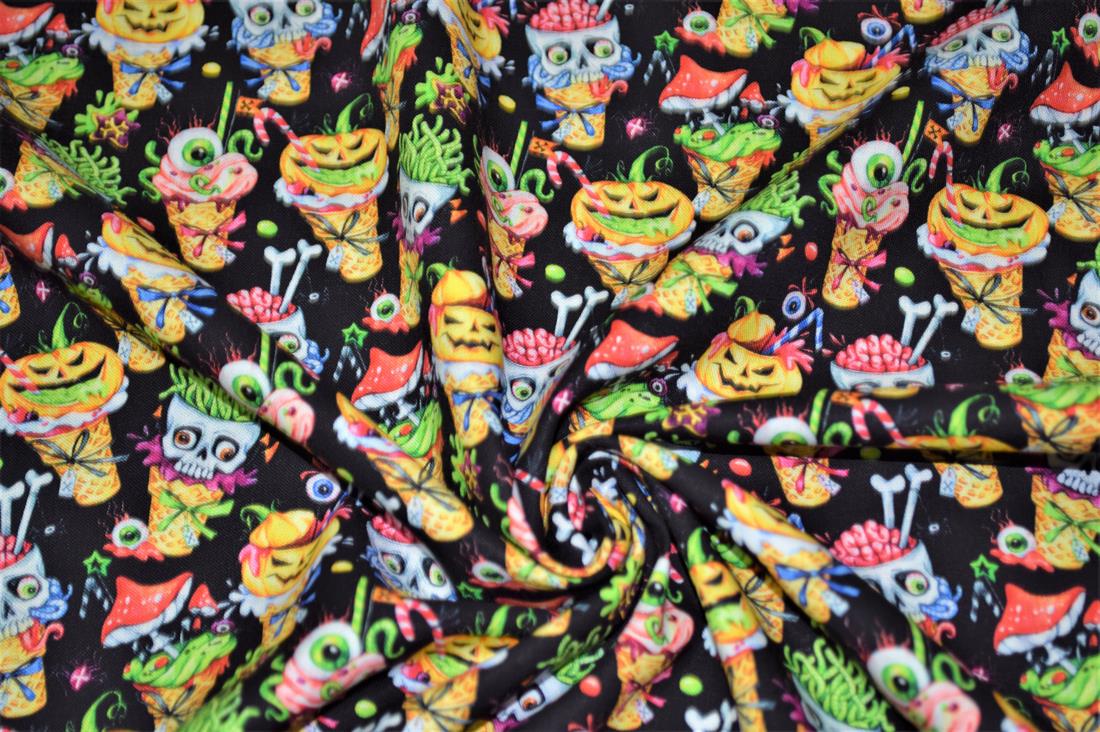 Black Printed 100% Cotton Spooly Ice Cream Fabric