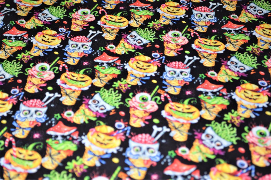 Black Printed 100% Cotton Spooly Ice Cream Fabric