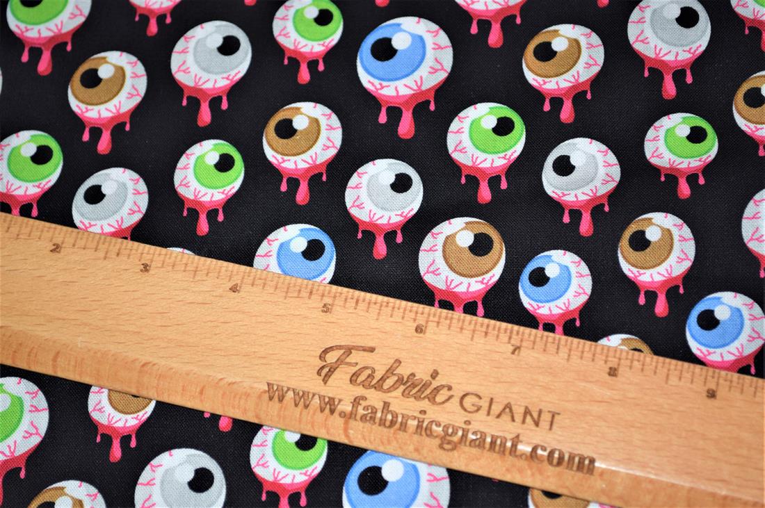 Black Scary Eyes Printed Crafty Cottons Digital 100% Cotton Fabric