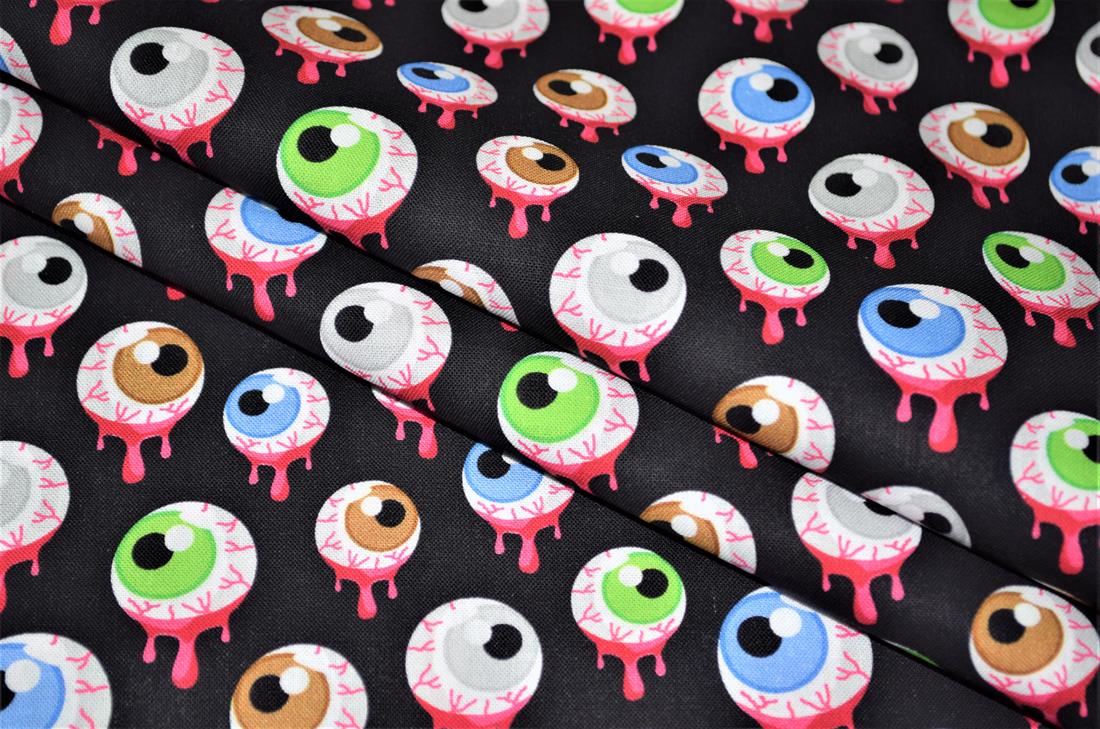 Black Scary Eyes Printed Crafty Cottons Digital 100% Cotton Fabric