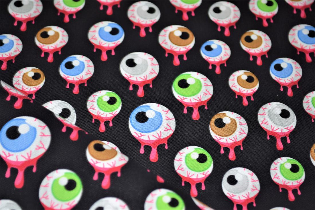 Black Scary Eyes Printed Crafty Cottons Digital 100% Cotton Fabric