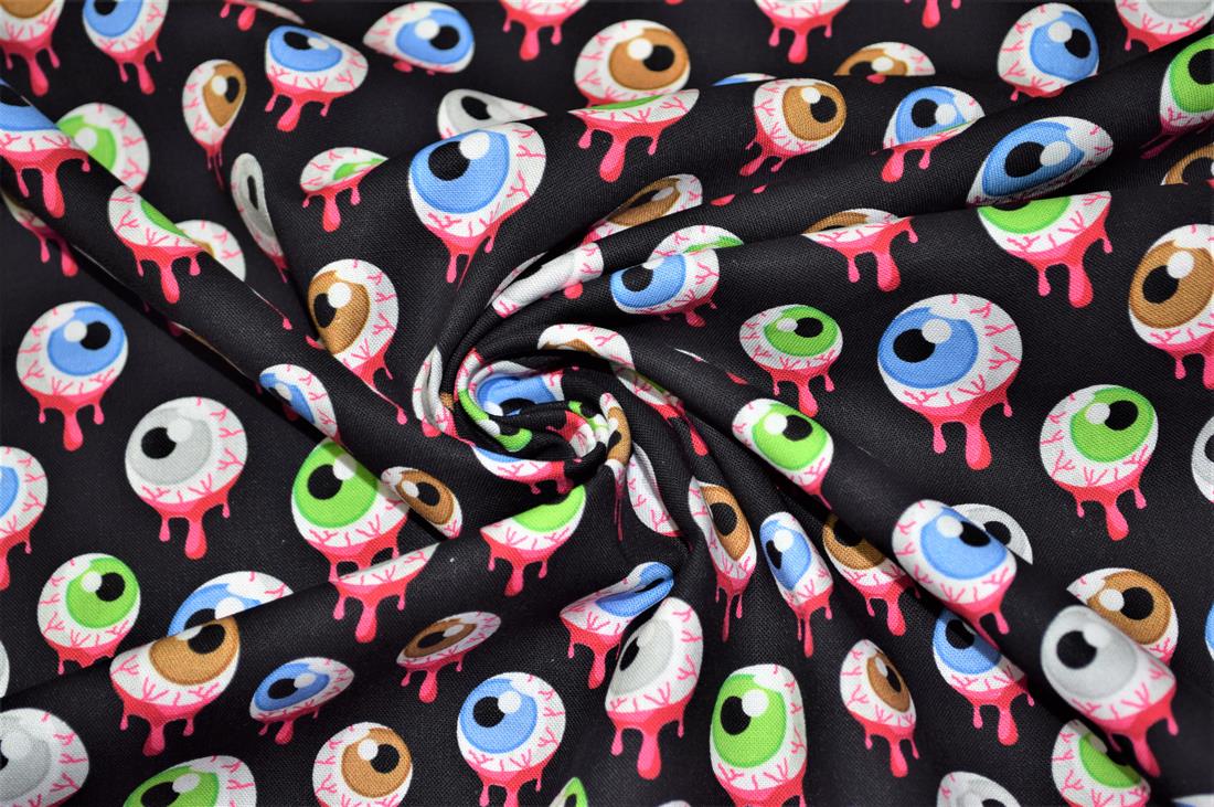 Black Scary Eyes Printed Crafty Cottons Digital 100% Cotton Fabric