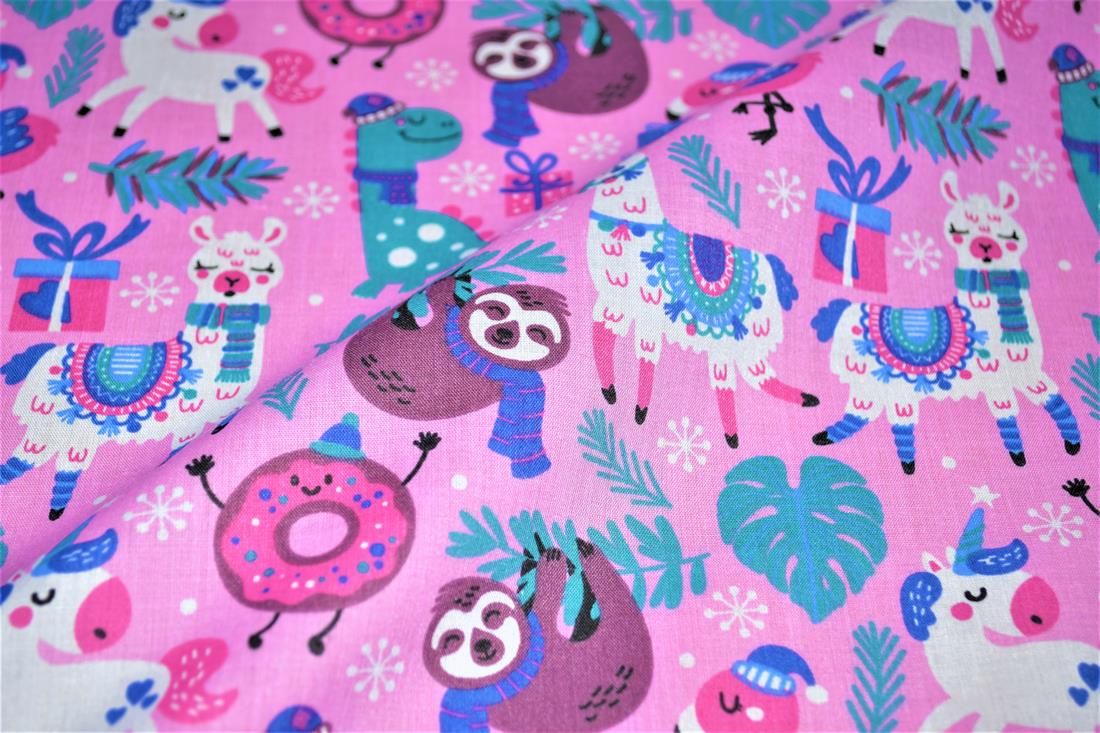 Animal Xmas Mish Mash Printed PolyCotton Fabric