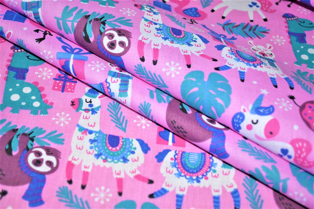 Animal Xmas Mish Mash Printed PolyCotton Fabric