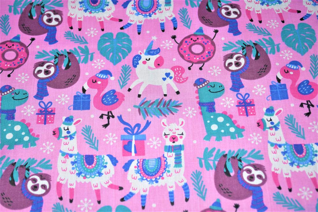Animal Xmas Mish Mash Printed PolyCotton Fabric